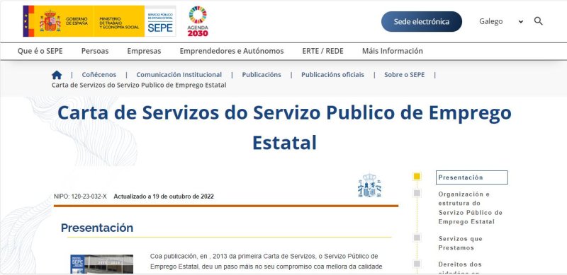 Carta de servizos do Servizo Publico de Emprego Estatal